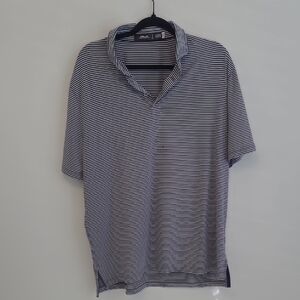 Black Label Ralph Lauren Gray/ White Striped Polo Shirt With Small Hole On Chest
